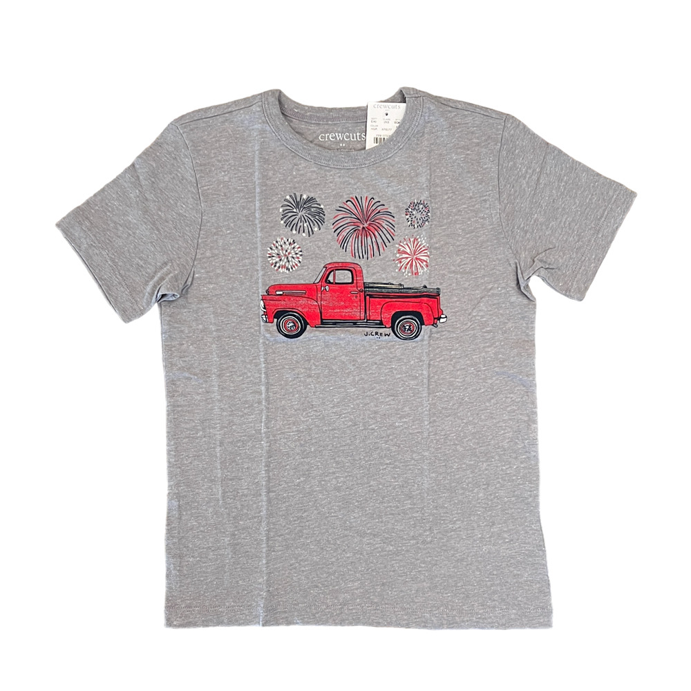 NWT J. Crew Grey Boys' W/July 4th Fireworks Truck Graphic Tee
